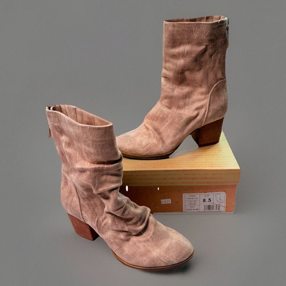 Very G Womens Preston Boot Mid Calf Bootie Slouchy Stacked Heel Size 8.5